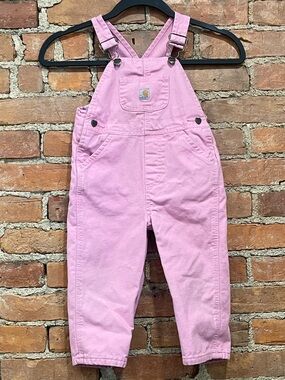 Carhartt Pink Kids Overalls with Adjustable Straps and Interior Flannel | 2T